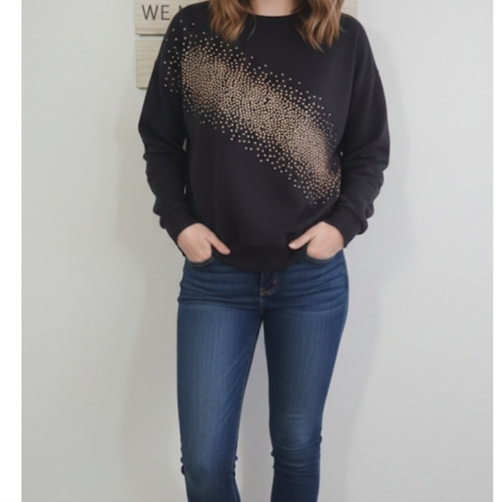 Remi James GLITTER‎ Gold EMBELLISHED SWEATSHIRT Color Black Size Plus 1X (2)